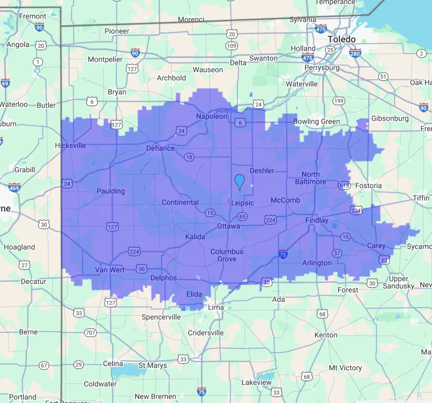Service area of Leisure Pools Northwest Ohio